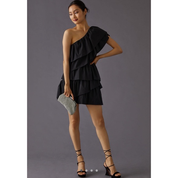 🎉HP! ❤️ NWT! Anthropologie x Endless Rose Black Tiered Mini Dress - Picture 1 of 13